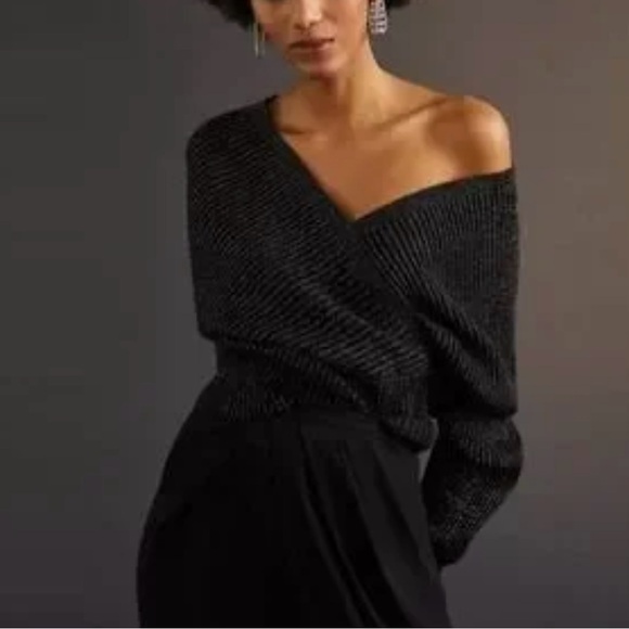 NWT Anthropologie Shimmer Surplice Sweater size L - Picture 1 of 4